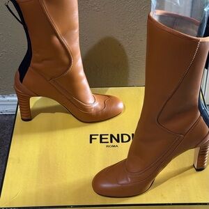 Fendi Tan Heeled Boots Elegant Leather Style